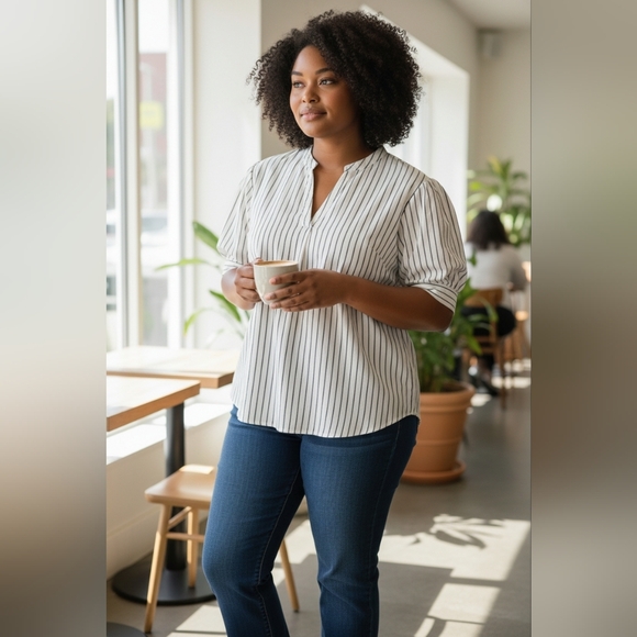 Plus Size Anthropologie White Striped Blouse - Picture 10 of 10